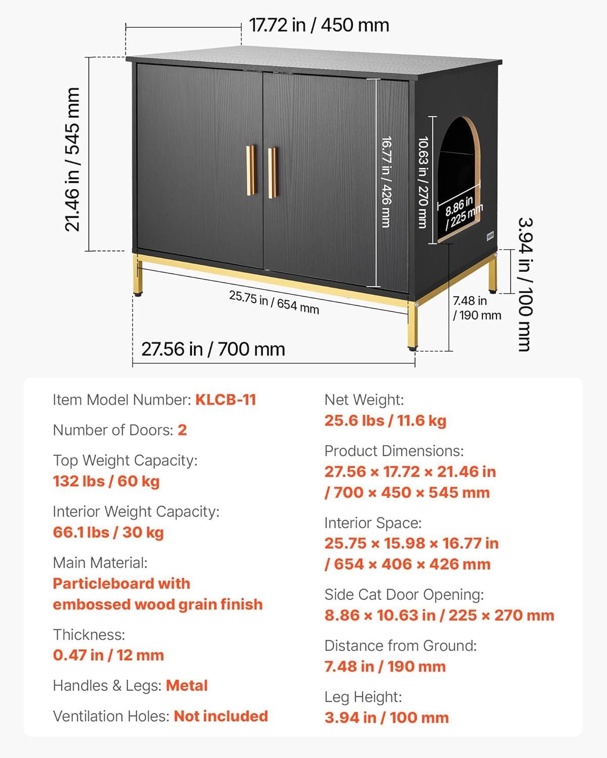 image:imageVEVOR Cat Litter Box Enclosure Furniture 236 in Hidden Litter Box Cabinet with Storage Shelves Modern Style Waterproof Washroom Side Table Cat House Fit Most of Litterbox for Living RoomBlack