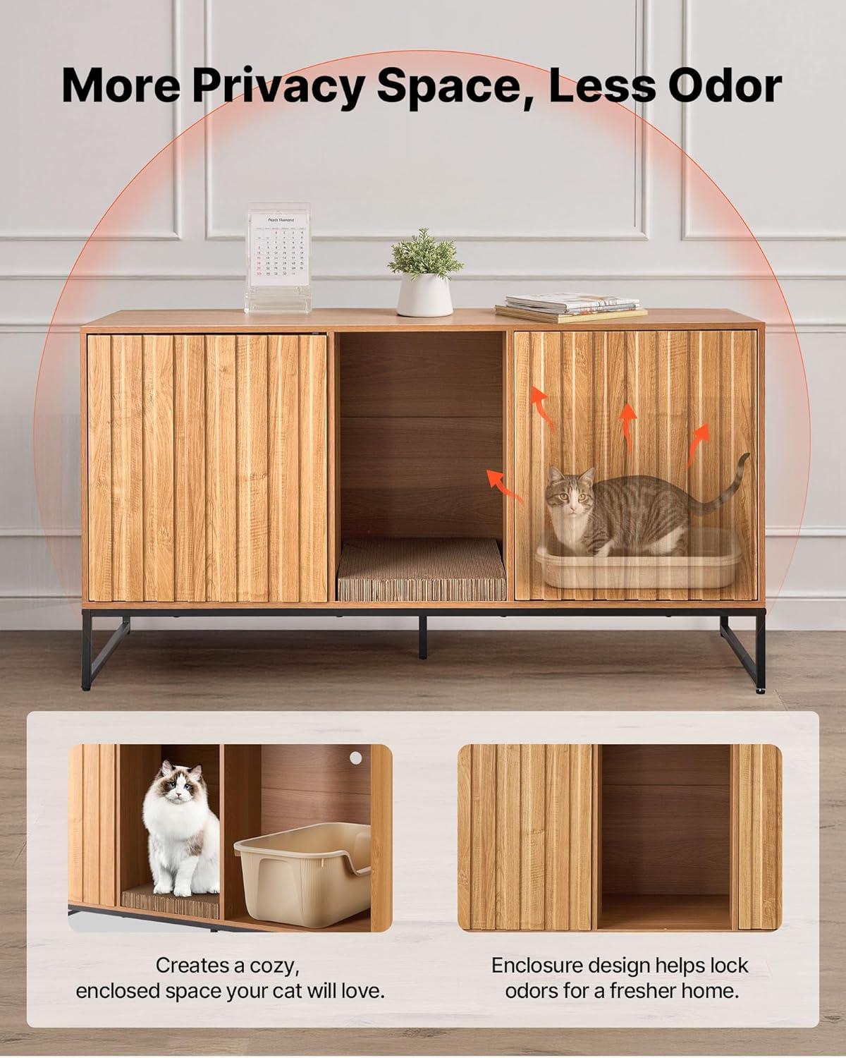 image:imageVEVOR Cat Litter Box Enclosure Furniture 236 in Hidden Litter Box Cabinet with Storage Shelves Modern Style Waterproof Washroom Side Table Cat House Fit Most of Litterbox for Living RoomNatural wood colour