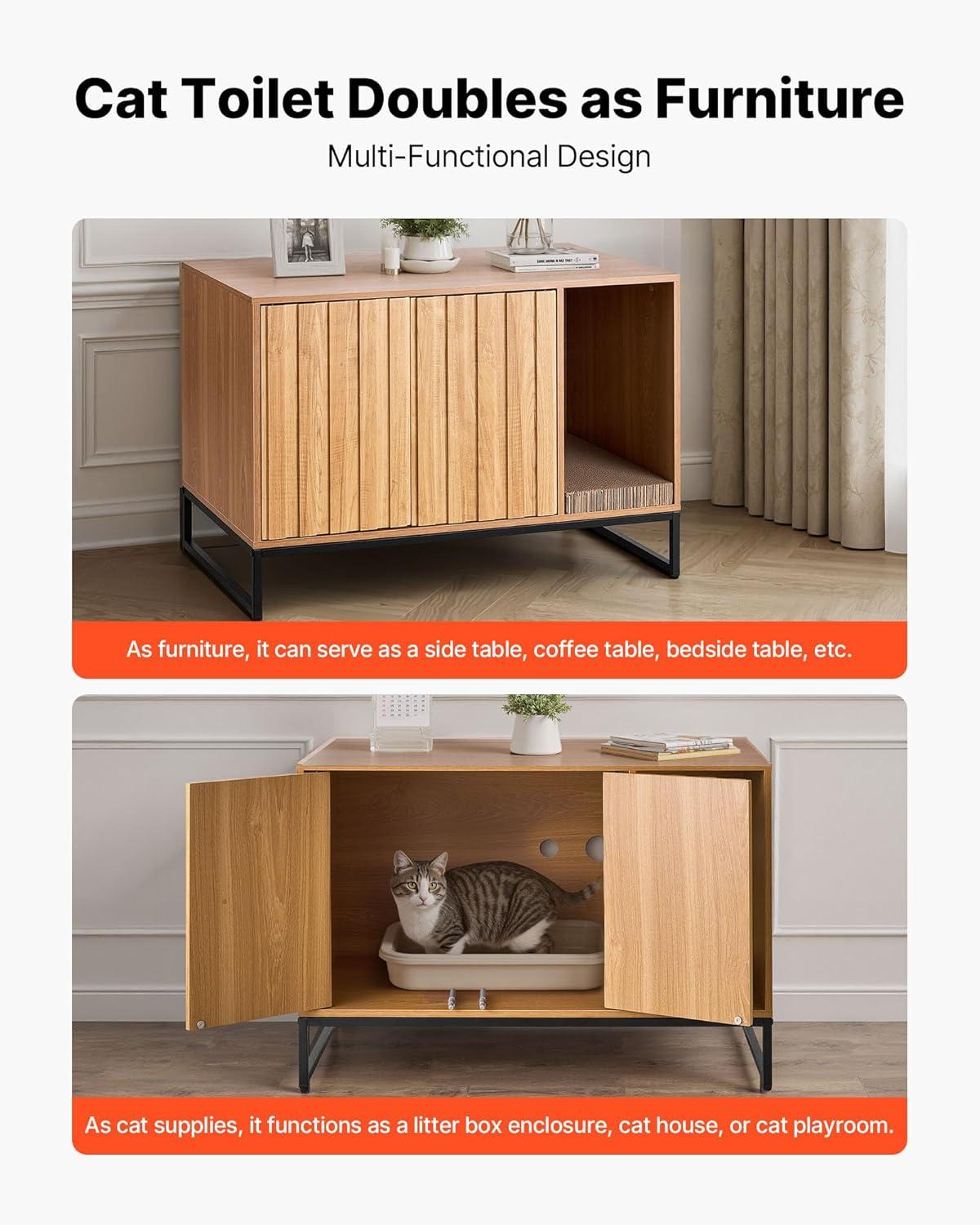 image:imageVEVOR Cat Litter Box Enclosure Furniture 236 in Hidden Litter Box Cabinet with Storage Shelves Modern Style Waterproof Washroom Side Table Cat House Fit Most of Litterbox for Living RoomNatural wood colour