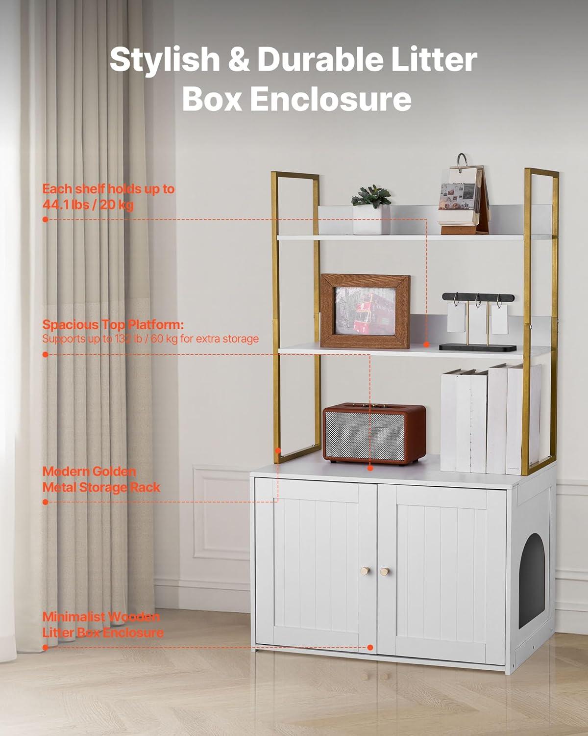 image:imageVEVOR Cat Litter Box Enclosure Furniture 236 in Hidden Litter Box Cabinet with Storage Shelves Modern Style Waterproof Washroom Side Table Cat House Fit Most of Litterbox for Living RoomWhite