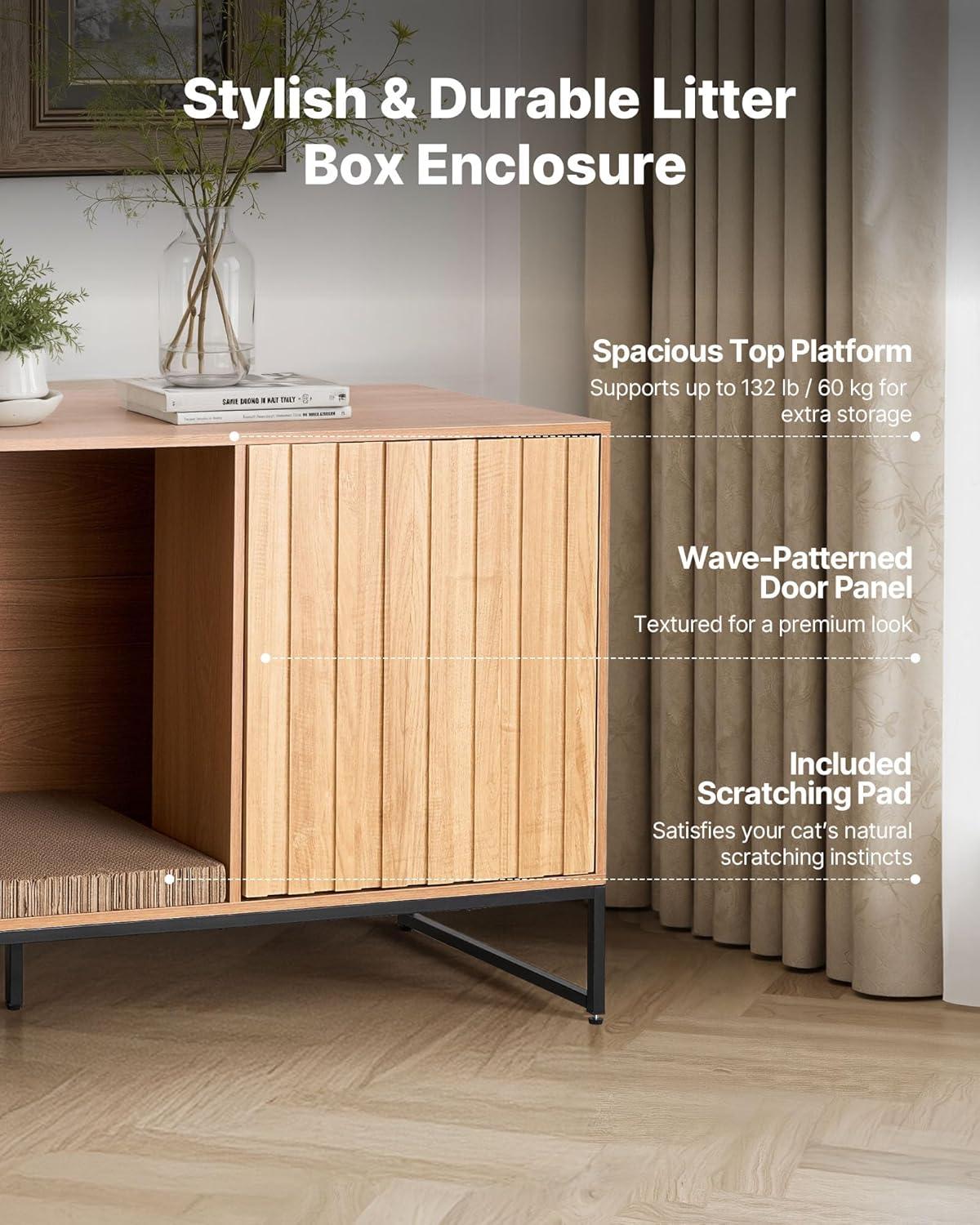 image:imageVEVOR Cat Litter Box Enclosure Furniture 236 in Hidden Litter Box Cabinet with Storage Shelves Modern Style Waterproof Washroom Side Table Cat House Fit Most of Litterbox for Living RoomNatural wood colour