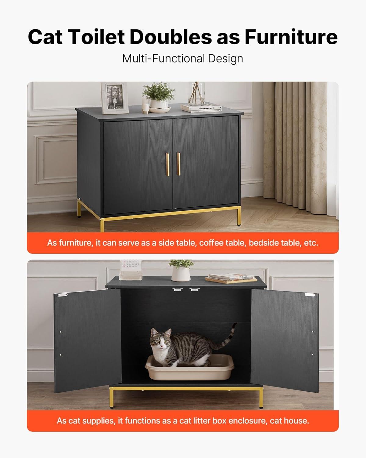 image:imageVEVOR Cat Litter Box Enclosure Furniture 236 in Hidden Litter Box Cabinet with Storage Shelves Modern Style Waterproof Washroom Side Table Cat House Fit Most of Litterbox for Living RoomBlack