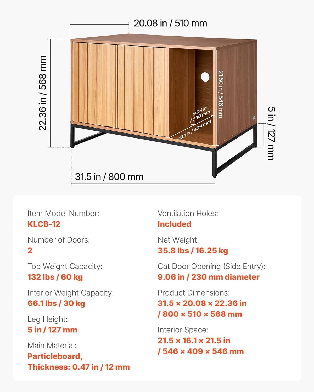 image:imageVEVOR Cat Litter Box Enclosure Furniture 236 in Hidden Litter Box Cabinet with Storage Shelves Modern Style Waterproof Washroom Side Table Cat House Fit Most of Litterbox for Living RoomNatural wood colour