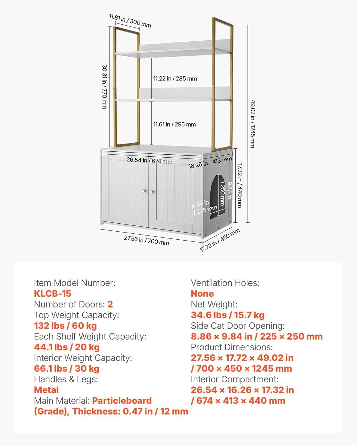 image:imageVEVOR Cat Litter Box Enclosure Furniture 236 in Hidden Litter Box Cabinet with Storage Shelves Modern Style Waterproof Washroom Side Table Cat House Fit Most of Litterbox for Living RoomWhite