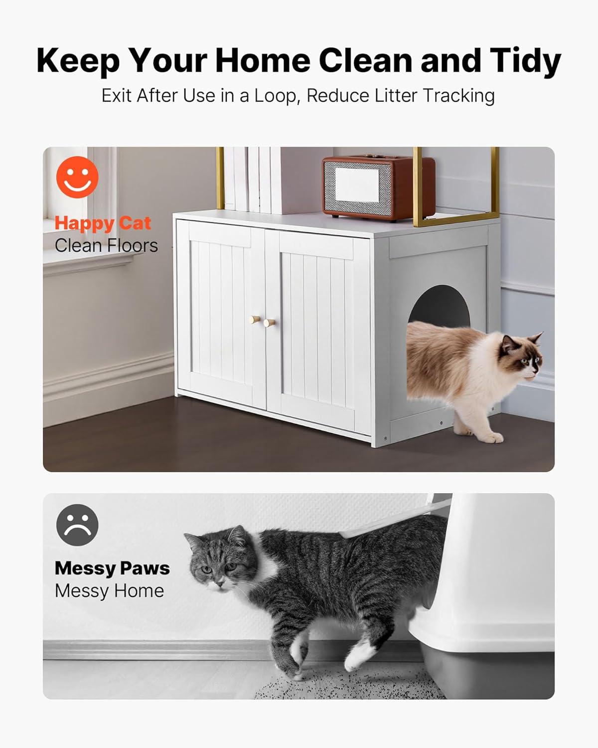 image:imageVEVOR Cat Litter Box Enclosure Furniture 236 in Hidden Litter Box Cabinet with Storage Shelves Modern Style Waterproof Washroom Side Table Cat House Fit Most of Litterbox for Living RoomWhite