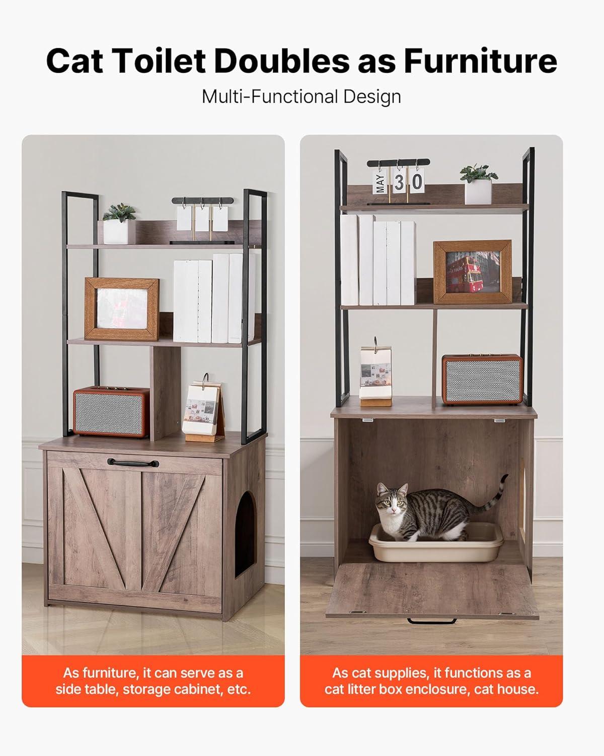 image:imageVEVOR Cat Litter Box Enclosure Furniture 236 in Hidden Litter Box Cabinet with Storage Shelves Modern Style Waterproof Washroom Side Table Cat House Fit Most of Litterbox for Living RoomGrey