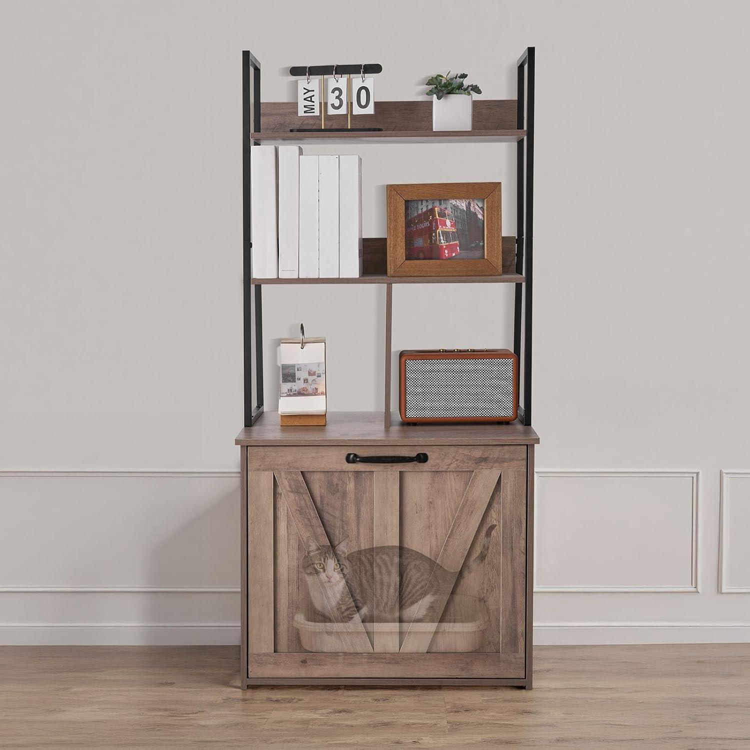 image:imageVEVOR Cat Litter Box Enclosure Furniture 236 in Hidden Litter Box Cabinet with Storage Shelves Modern Style Waterproof Washroom Side Table Cat House Fit Most of Litterbox for Living RoomGrey