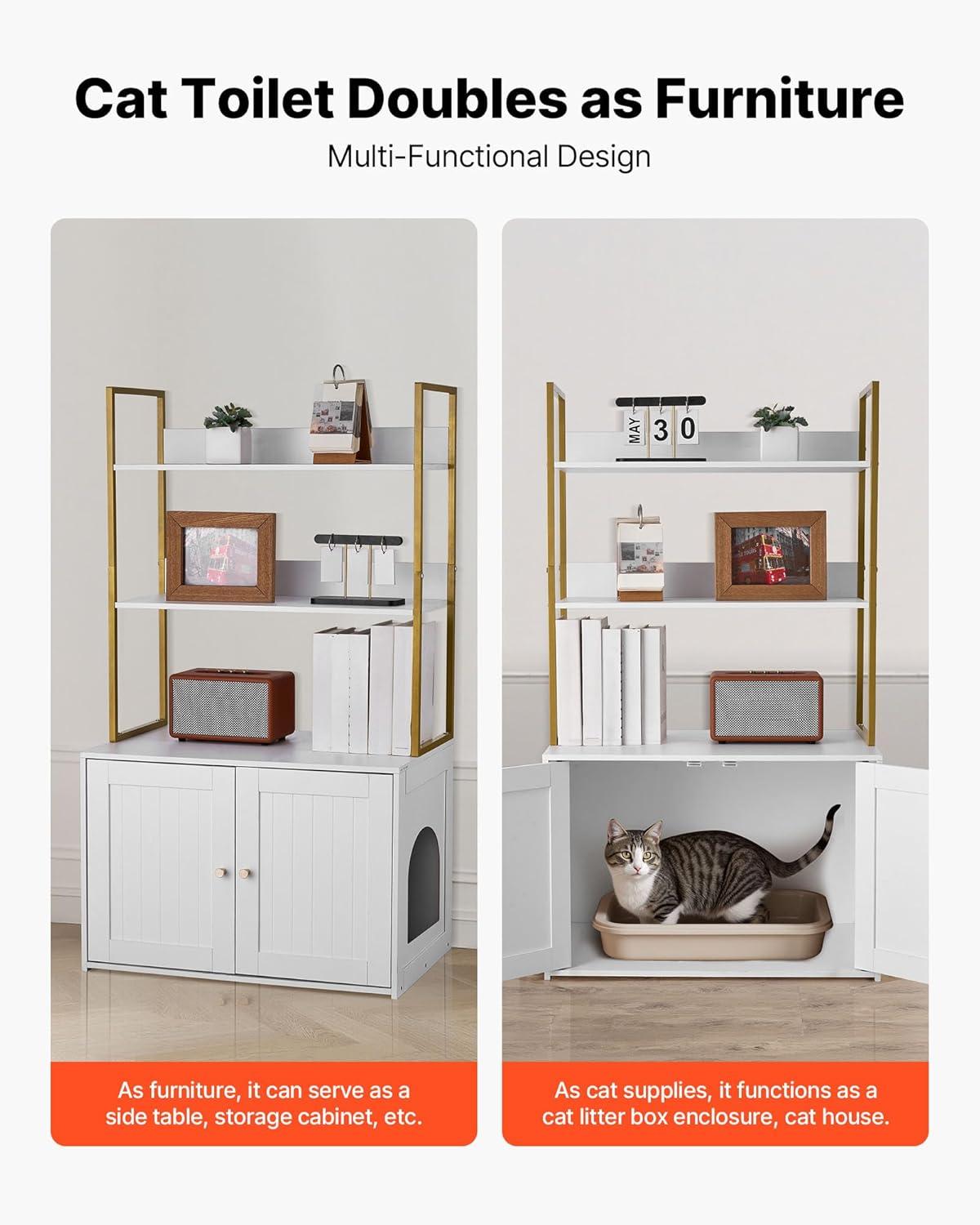 image:imageVEVOR Cat Litter Box Enclosure Furniture 236 in Hidden Litter Box Cabinet with Storage Shelves Modern Style Waterproof Washroom Side Table Cat House Fit Most of Litterbox for Living RoomWhite