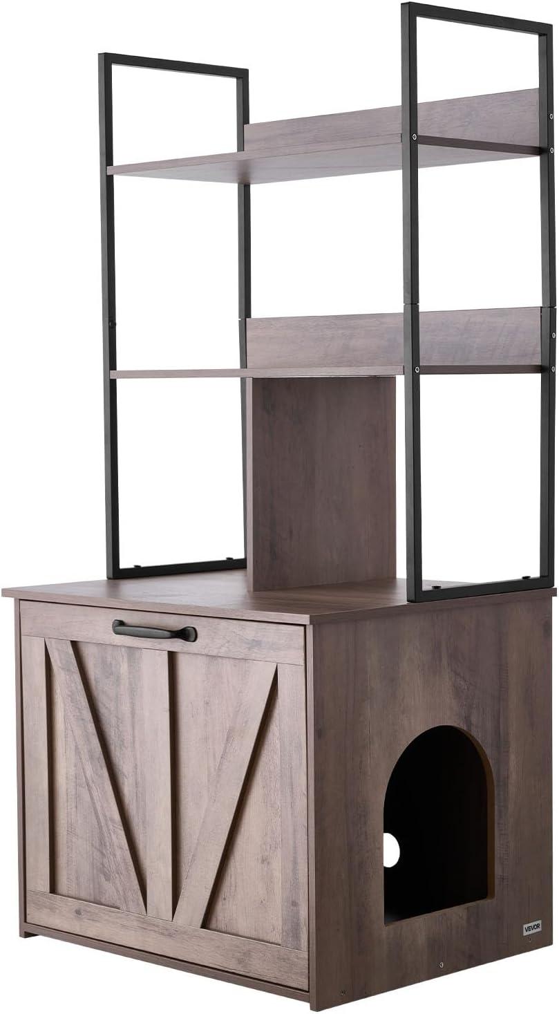 image:imageVEVOR Cat Litter Box Enclosure Furniture 236 in Hidden Litter Box Cabinet with Storage Shelves Modern Style Waterproof Washroom Side Table Cat House Fit Most of Litterbox for Living RoomGrey