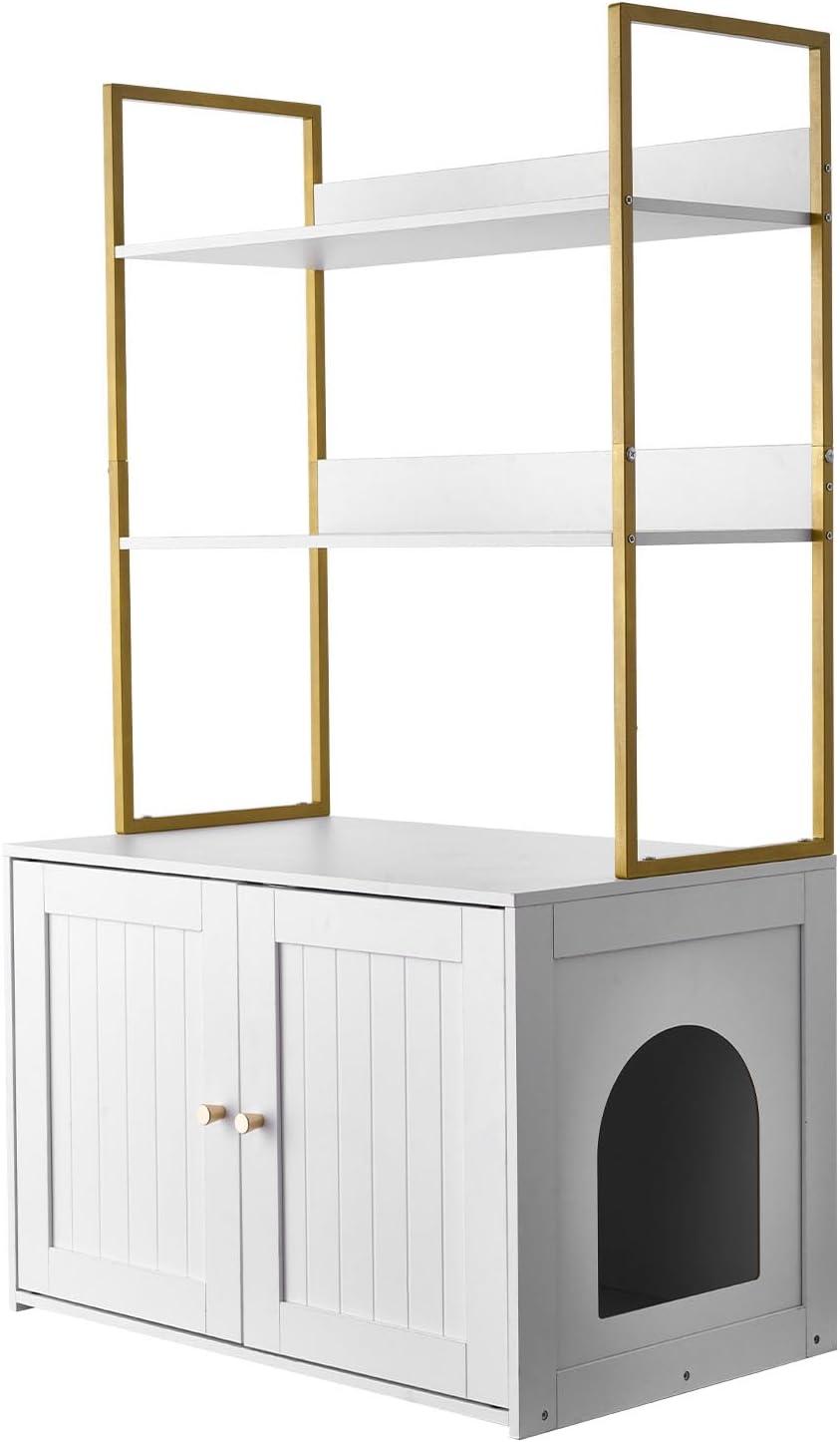 image:imageVEVOR Cat Litter Box Enclosure Furniture 236 in Hidden Litter Box Cabinet with Storage Shelves Modern Style Waterproof Washroom Side Table Cat House Fit Most of Litterbox for Living RoomWhite