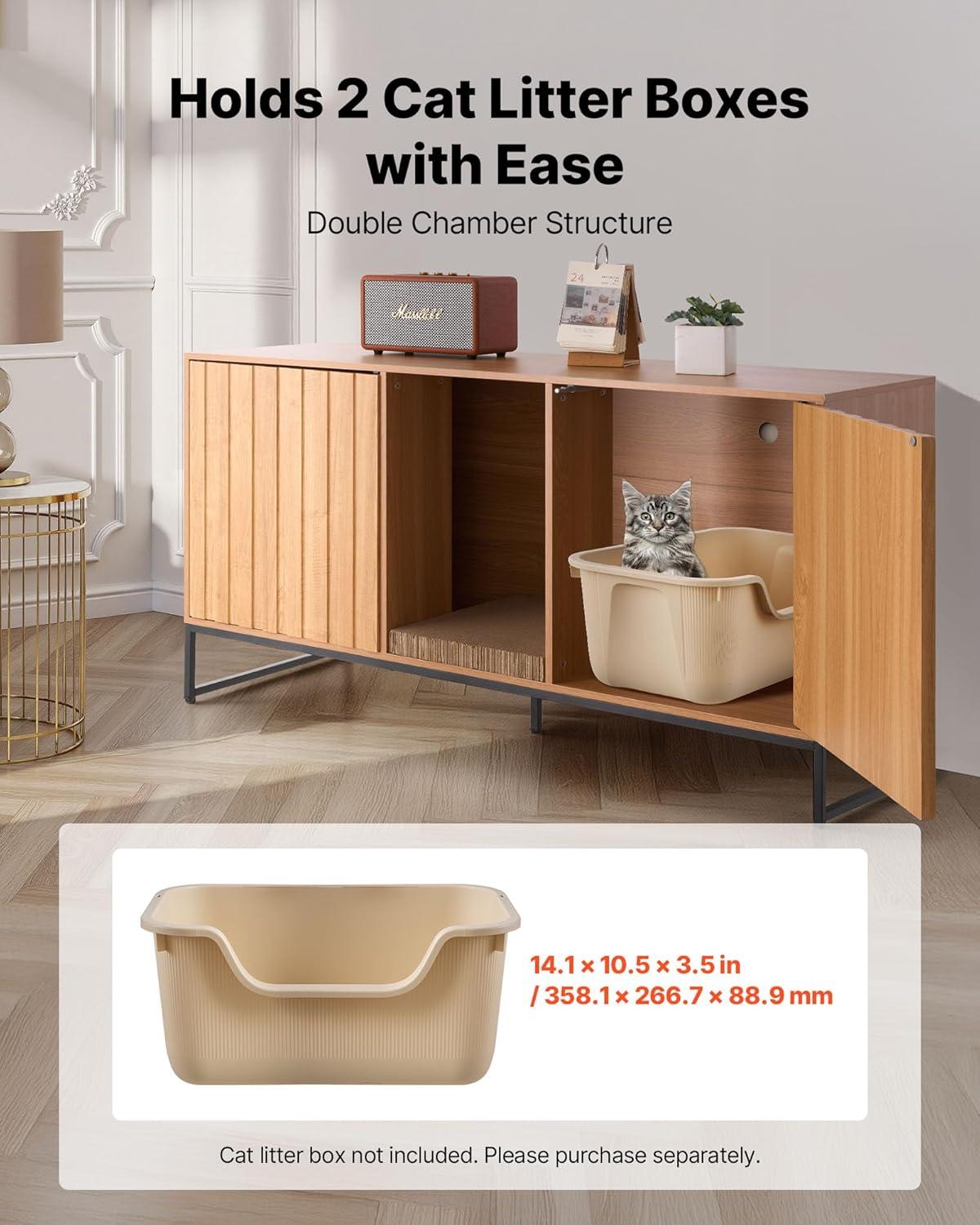 image:imageVEVOR Cat Litter Box Enclosure Furniture 236 in Hidden Litter Box Cabinet with Storage Shelves Modern Style Waterproof Washroom Side Table Cat House Fit Most of Litterbox for Living RoomNatural wood colour
