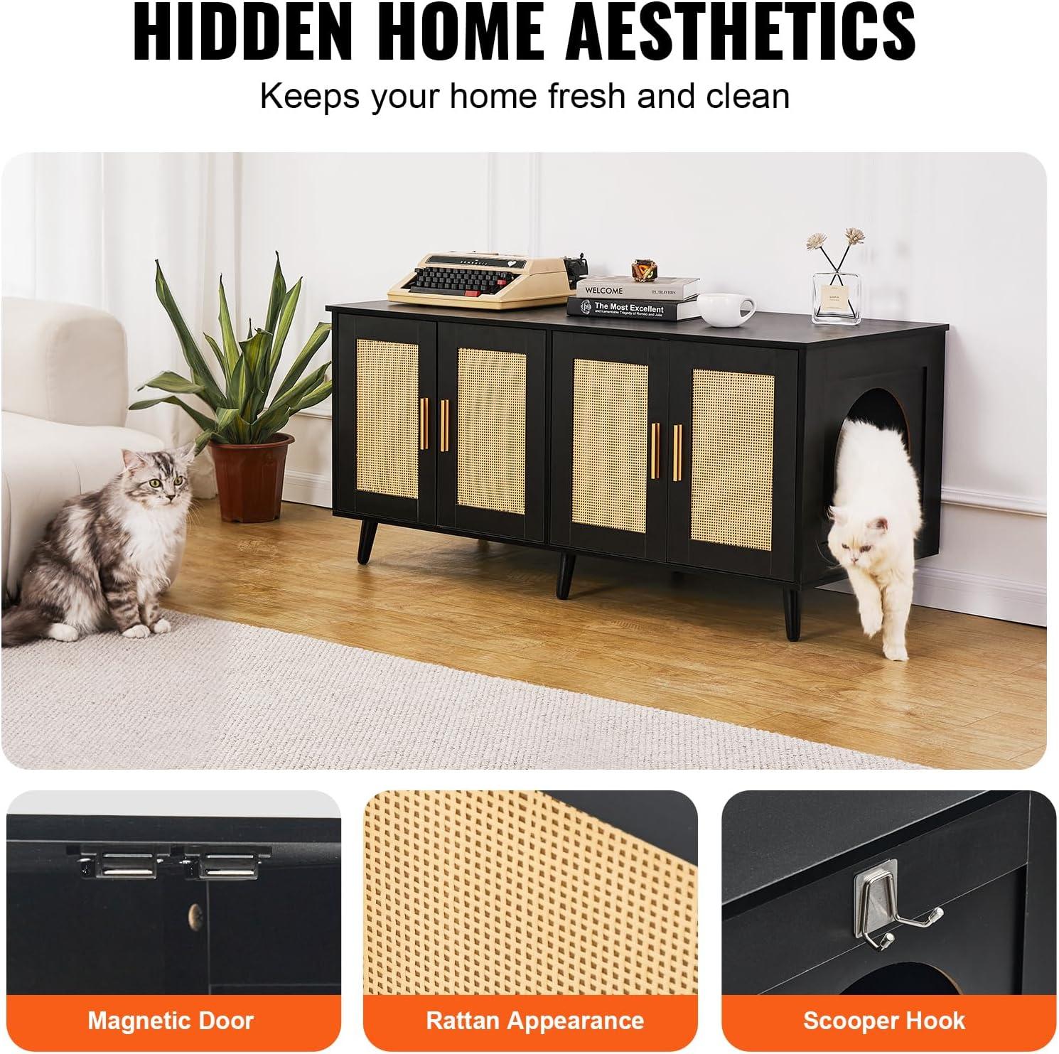 image:imageVEVOR Cat Litter Box Enclosure for 2 Cats Litter Box Furniture Hidden 472inBlack