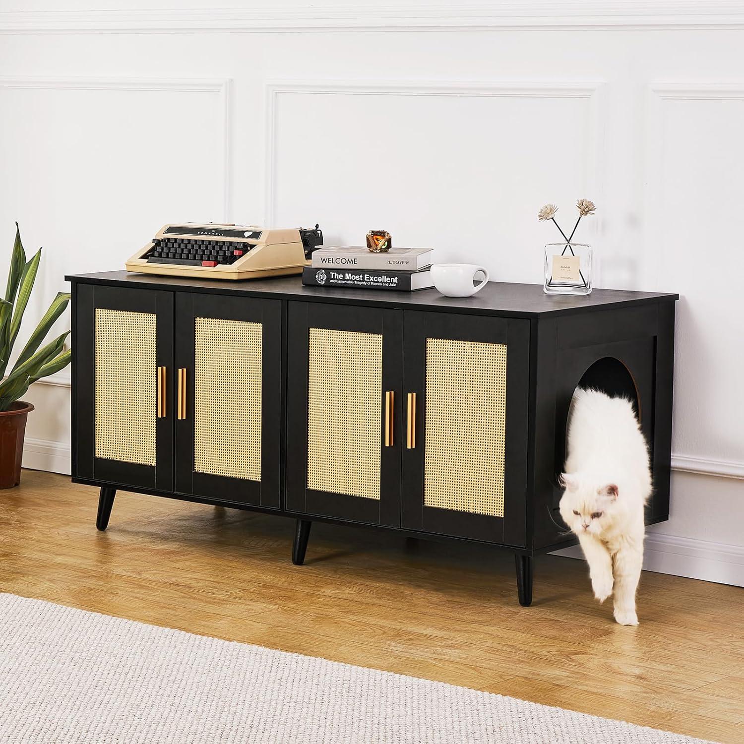 image:imageVEVOR Cat Litter Box Enclosure for 2 Cats Litter Box Furniture Hidden 472inBlack