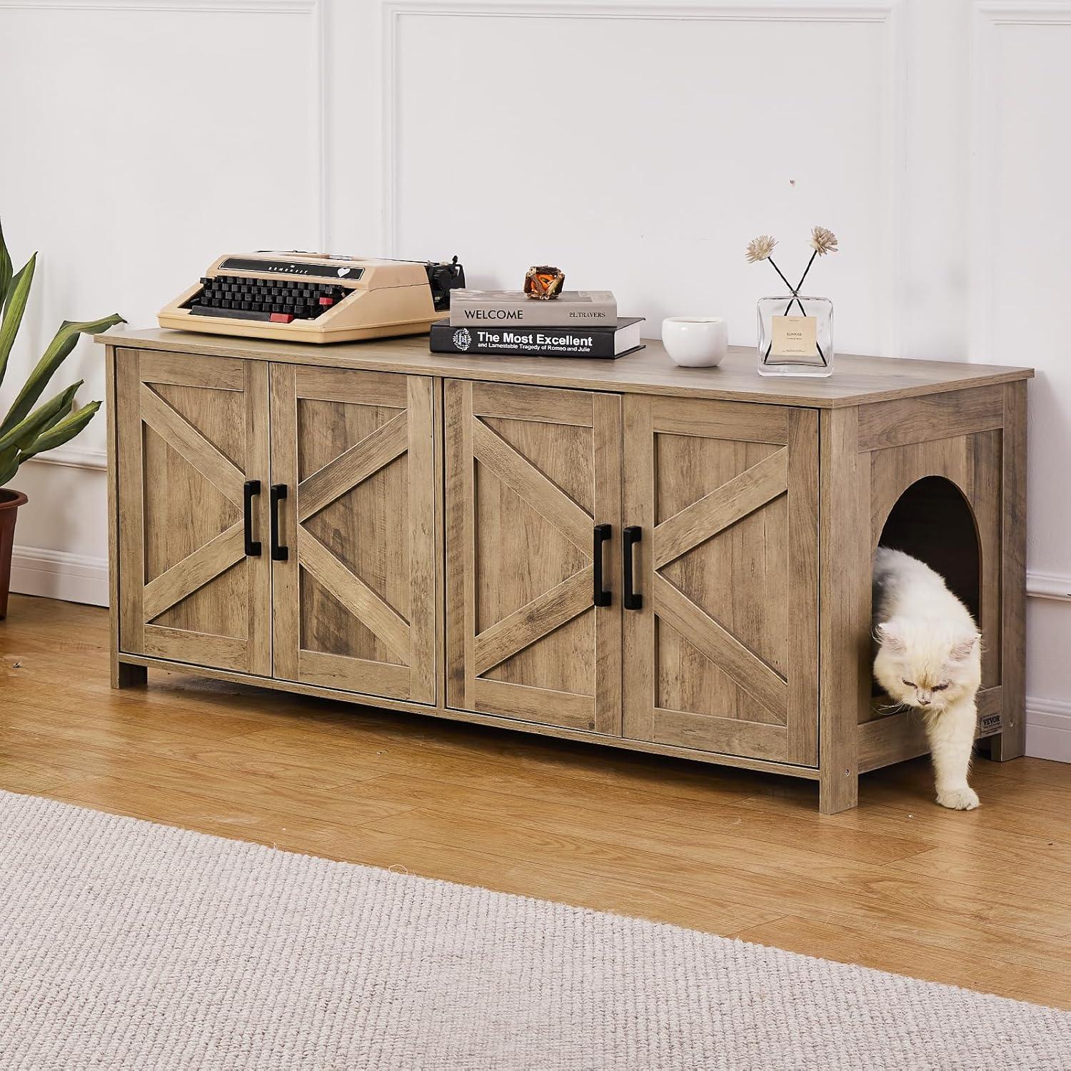 image:imageVEVOR Cat Litter Box Enclosure for 2 Cats Litter Box Furniture Hidden 472inGreige
