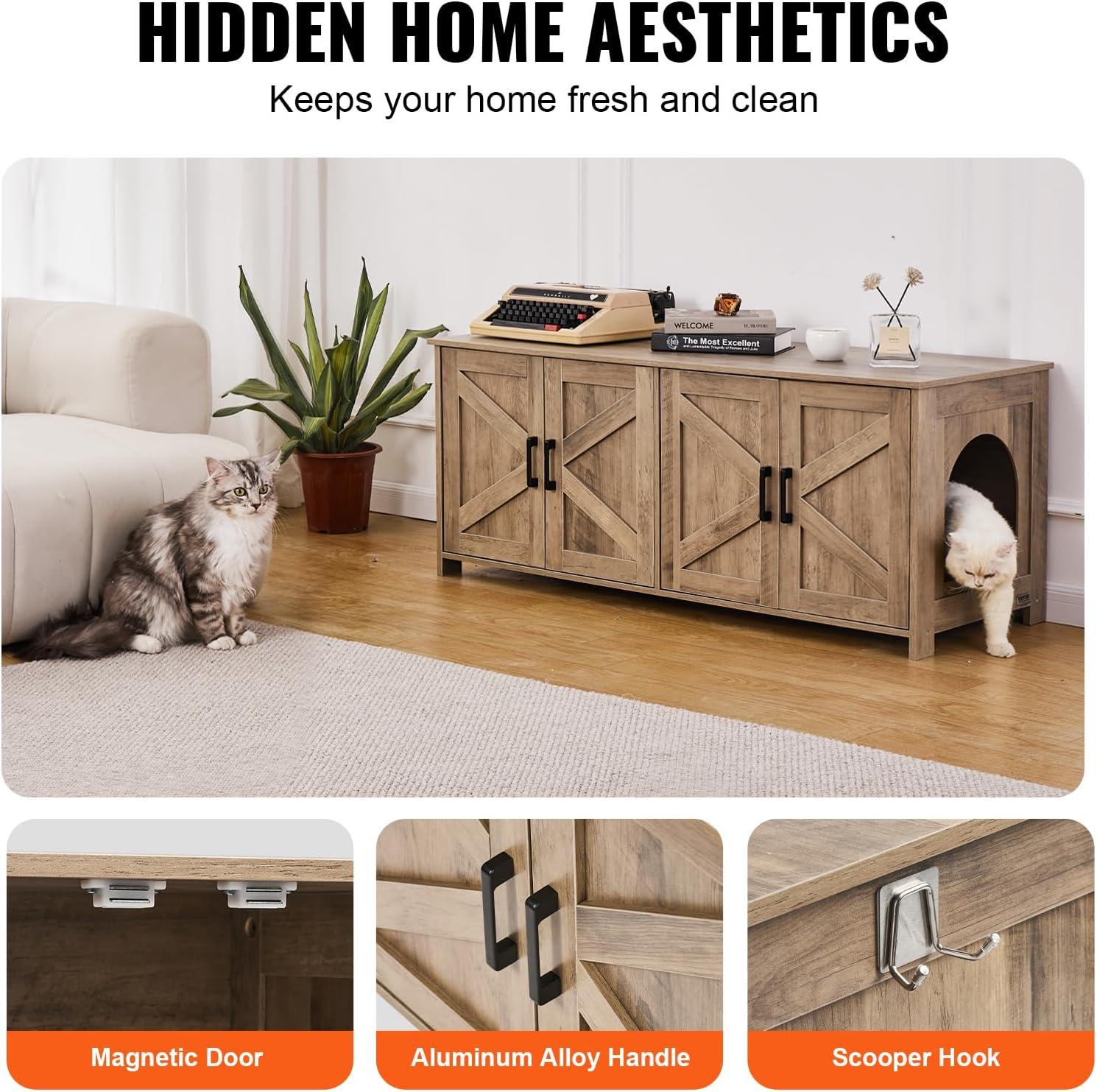 image:imageVEVOR Cat Litter Box Enclosure for 2 Cats Litter Box Furniture Hidden 472inGreige