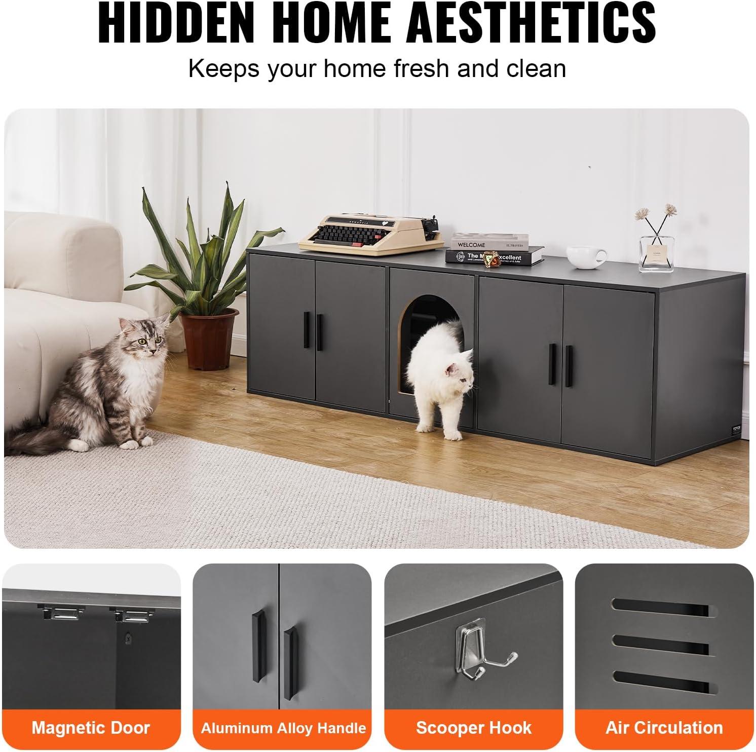 image:imageVEVOR Cat Litter Box Enclosure for 2 Cats Litter Box Furniture Hidden 472inGrey
