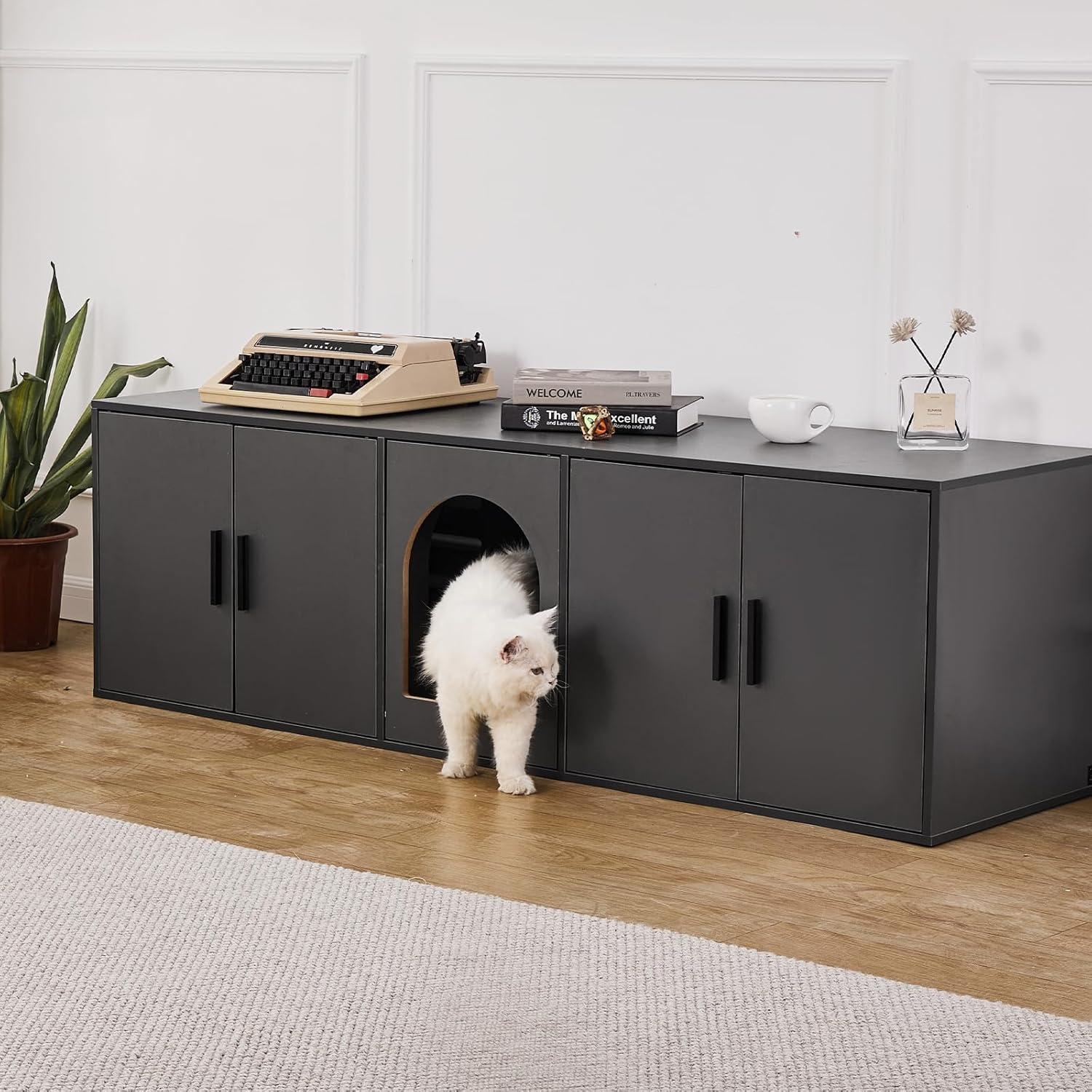 image:imageVEVOR Cat Litter Box Enclosure for 2 Cats Litter Box Furniture Hidden 472inGrey