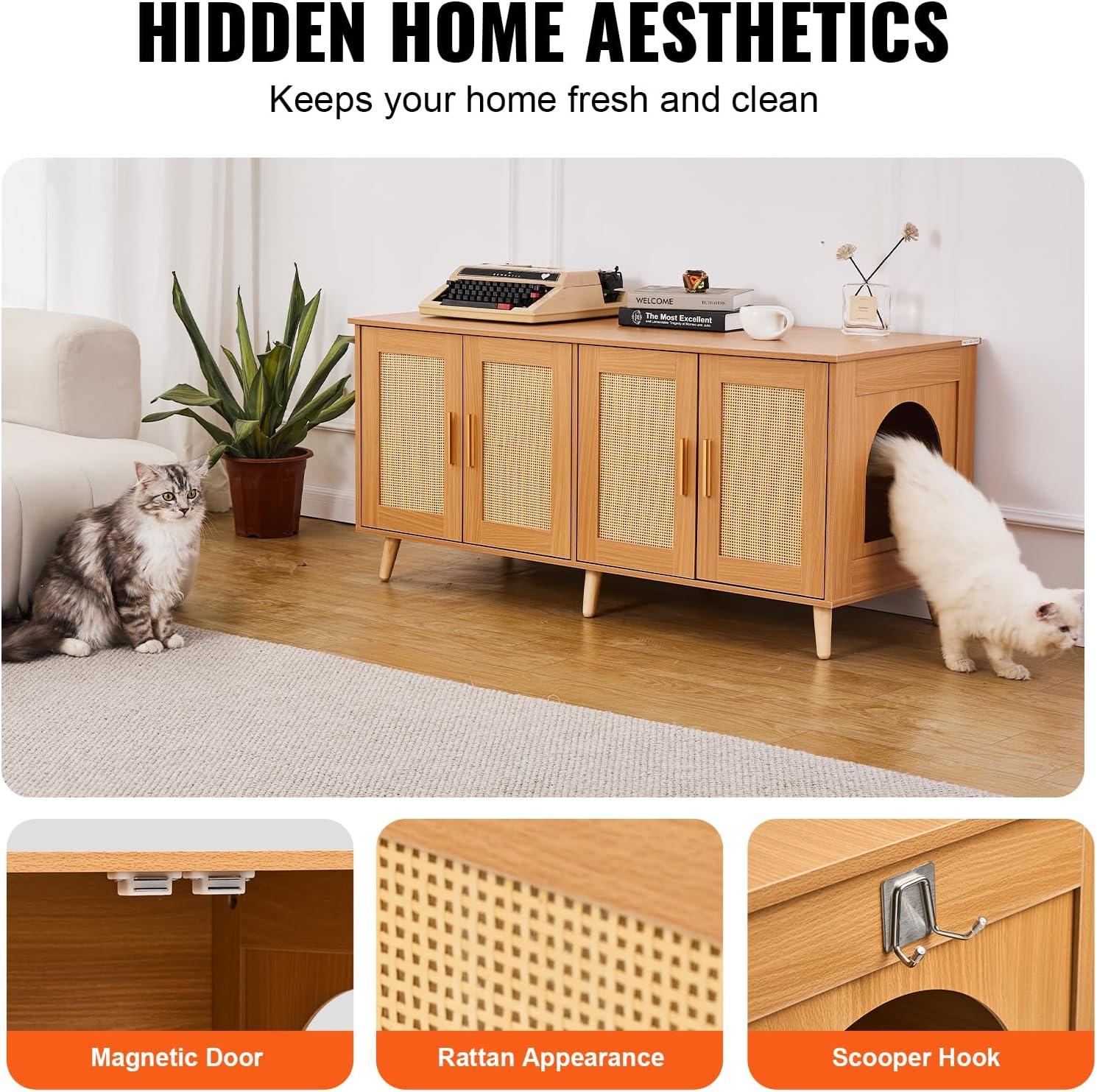 image:imageVEVOR Cat Litter Box Enclosure for 2 Cats Litter Box Furniture Hidden 472inNatural color