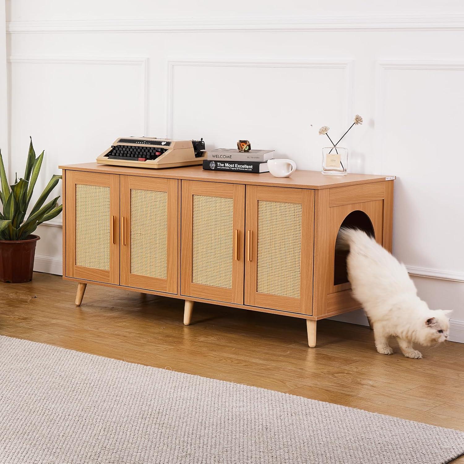 image:imageVEVOR Cat Litter Box Enclosure for 2 Cats Litter Box Furniture Hidden 472inNatural color