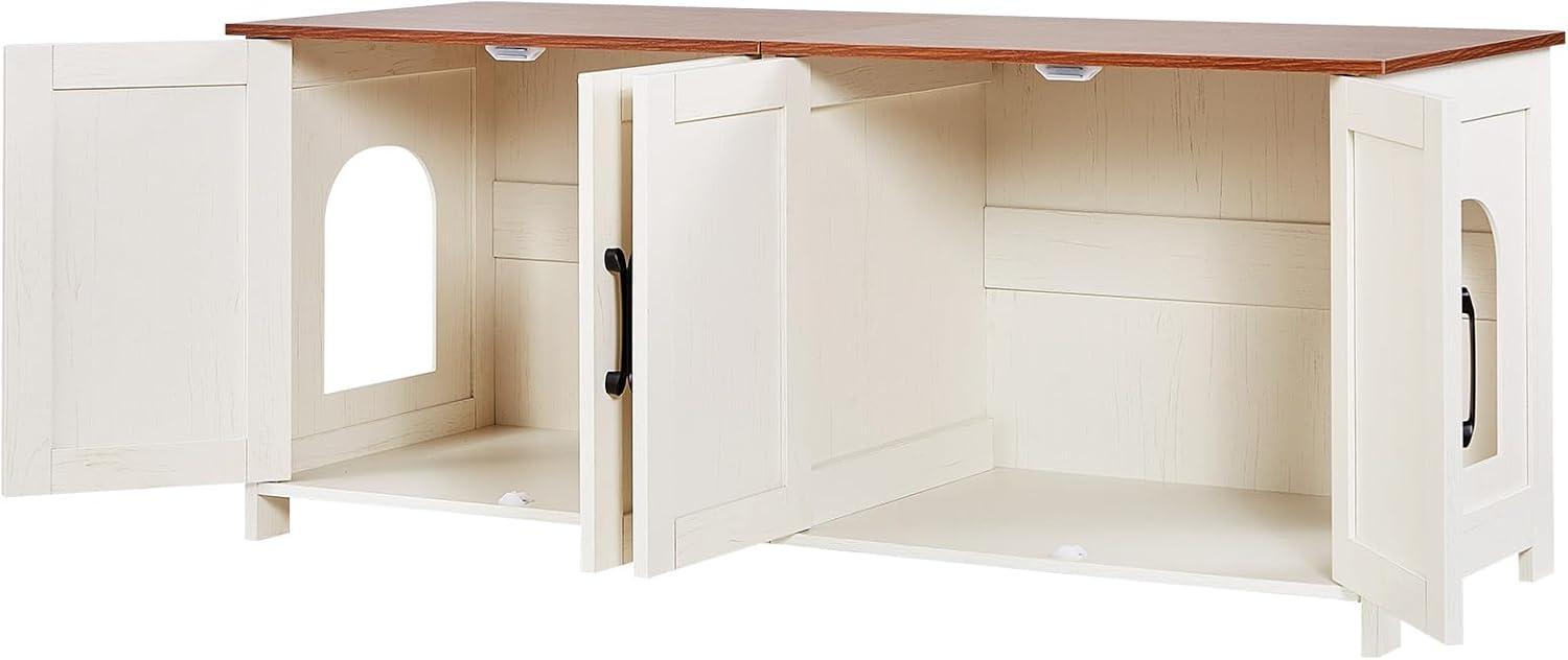 image:imageVEVOR Cat Litter Box Enclosure for 2 Cats Litter Box Furniture Hidden with Double Rooms Wooden Cat Box Cabinet Fit Most of Litter Box 472 L x 185 W x 197 H White