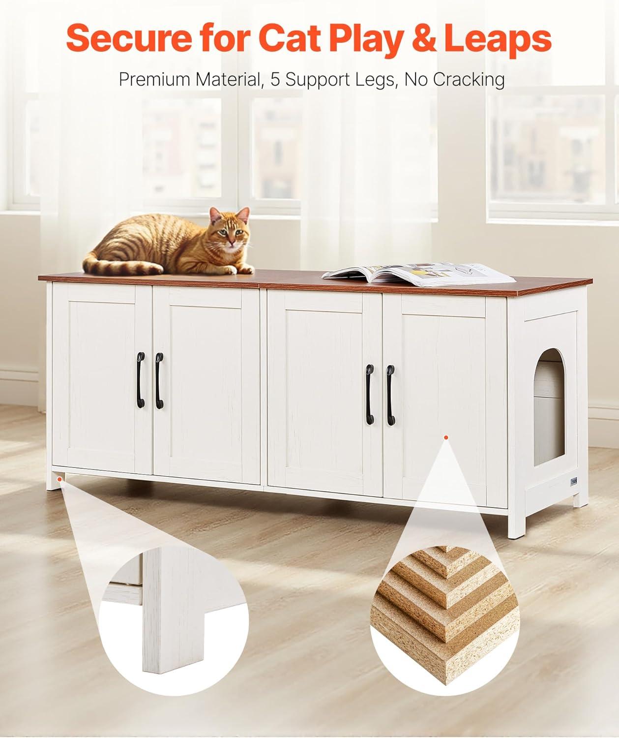 image:imageVEVOR Cat Litter Box Enclosure for 2 Cats Litter Box Furniture Hidden with Double Rooms Wooden Cat Box Cabinet Fit Most of Litter Box 472 L x 185 W x 197 H White