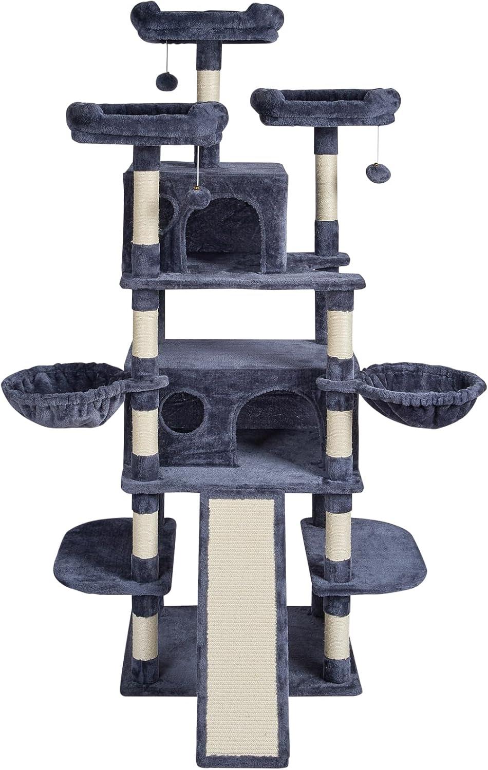 image:imageVEVOR Cat Tree for Indoor Cats 606 Cat Tower with Cat Condo Sisal Scratching Post Hammock Top Perch Jumping Platforms Large Cat Furniture Activity Center with Hang Ball Light GreyDark Grey