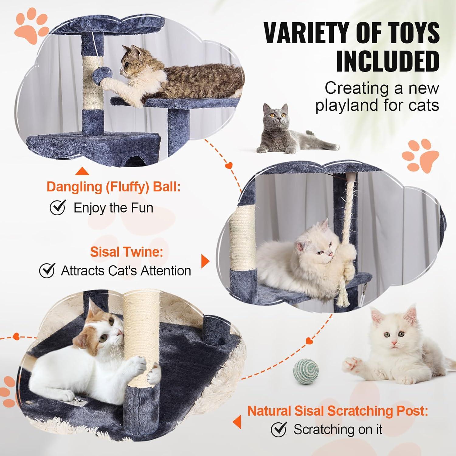 image:imageVEVOR Cat Tree for Indoor Cats 606 Cat Tower with Cat Condo Sisal Scratching Post Hammock Top Perch Jumping Platforms Large Cat Furniture Activity Center with Hang Ball Light GreyDark Grey