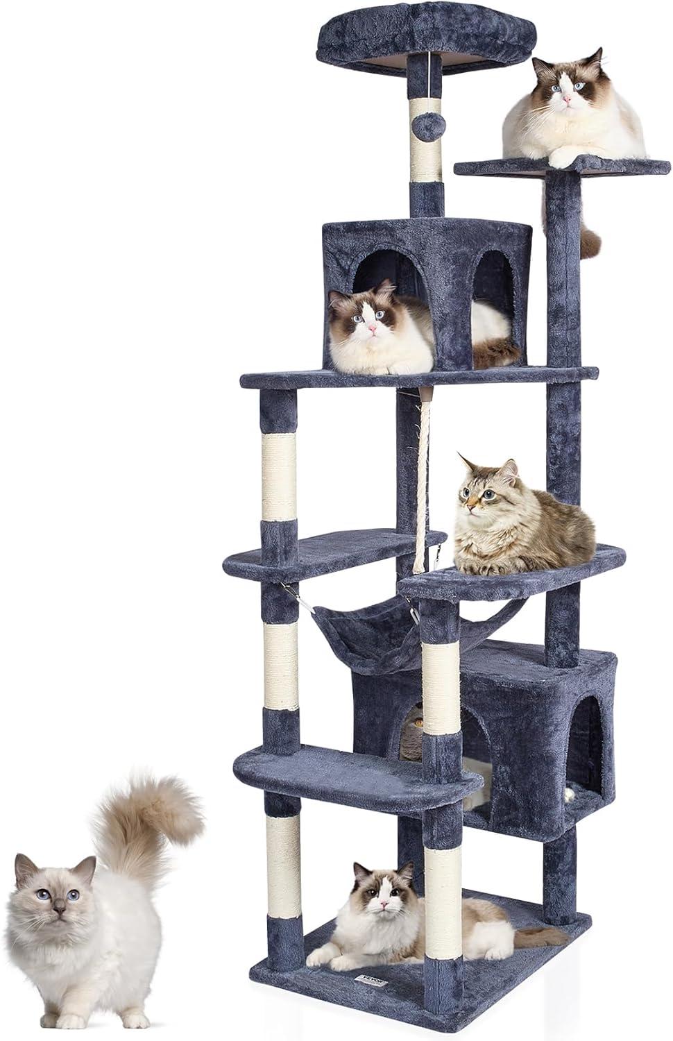 image:imageVEVOR Cat Tree for Indoor Cats 606 Cat Tower with Cat Condo Sisal Scratching Post Hammock Top Perch Jumping Platforms Large Cat Furniture Activity Center with Hang Ball Light GreyDark Grey