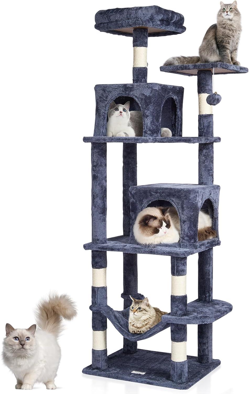 image:imageVEVOR Cat Tree for Indoor Cats 606 Cat Tower with Cat Condo Sisal Scratching Post Hammock Top Perch Jumping Platforms Large Cat Furniture Activity Center with Hang Ball Light GreyDark Grey