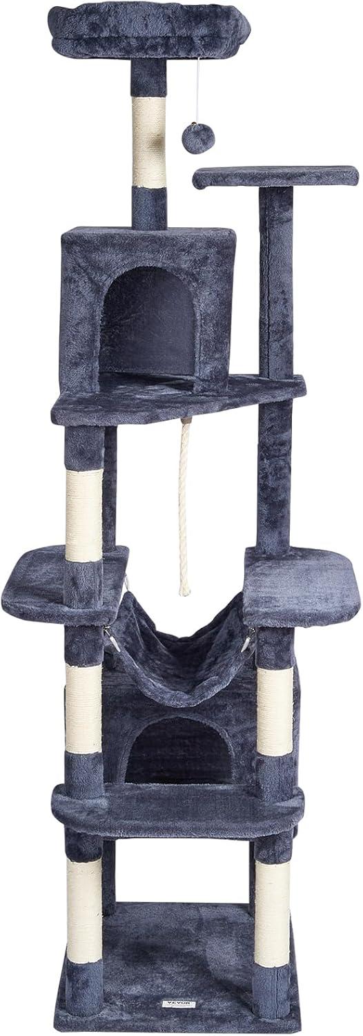image:imageVEVOR Cat Tree for Indoor Cats 606 Cat Tower with Cat Condo Sisal Scratching Post Hammock Top Perch Jumping Platforms Large Cat Furniture Activity Center with Hang Ball Light GreyDark Grey