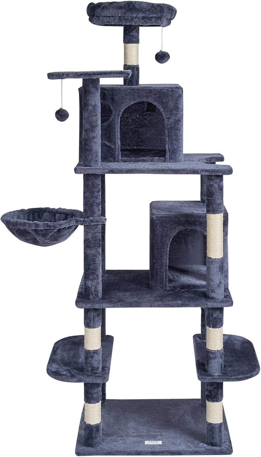image:imageVEVOR Cat Tree for Indoor Cats 606 Cat Tower with Cat Condo Sisal Scratching Post Hammock Top Perch Jumping Platforms Large Cat Furniture Activity Center with Hang Ball Light GreyDark Grey