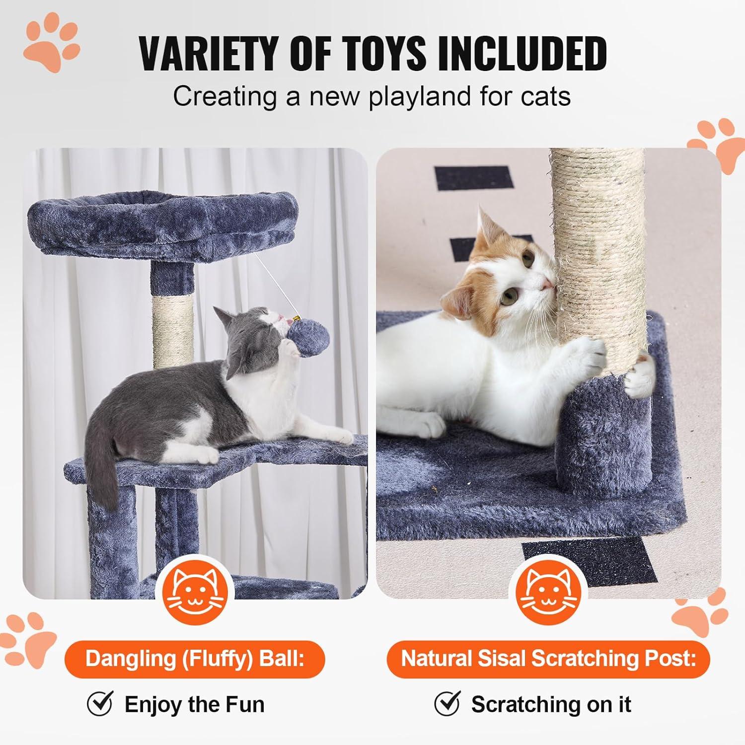 image:imageVEVOR Cat Tree for Indoor Cats 606 Cat Tower with Cat Condo Sisal Scratching Post Hammock Top Perch Jumping Platforms Large Cat Furniture Activity Center with Hang Ball Light GreyDark Grey