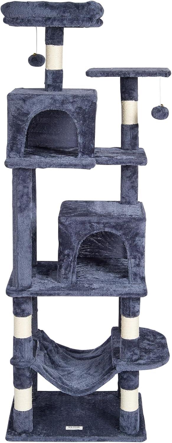 image:imageVEVOR Cat Tree for Indoor Cats 606 Cat Tower with Cat Condo Sisal Scratching Post Hammock Top Perch Jumping Platforms Large Cat Furniture Activity Center with Hang Ball Light GreyDark Grey