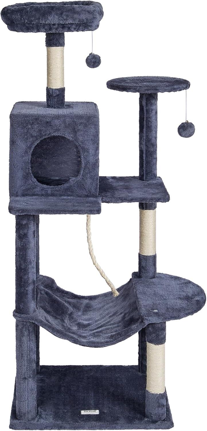 image:imageVEVOR Cat Tree for Indoor Cats 606 Cat Tower with Cat Condo Sisal Scratching Post Hammock Top Perch Jumping Platforms Large Cat Furniture Activity Center with Hang Ball Light GreyDark Grey