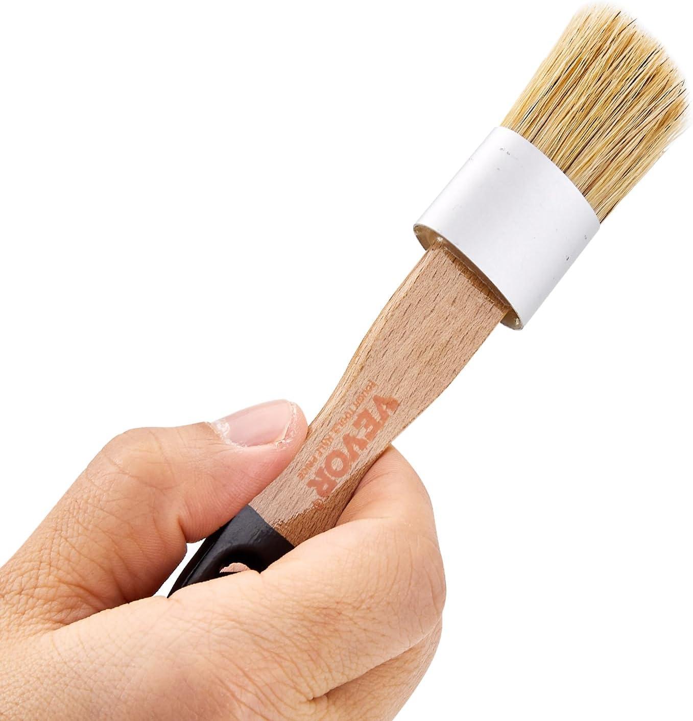 image:imageVEVOR Chalk Wax Paint Brush 4 Piece Wax Paint Brush Stain Brushes for Furniture Acrylic PaintingMilk PaintHome Decor Natural Bristle Round Oval Chalk Paint Brushes for All Painting and Waxing4 PCS