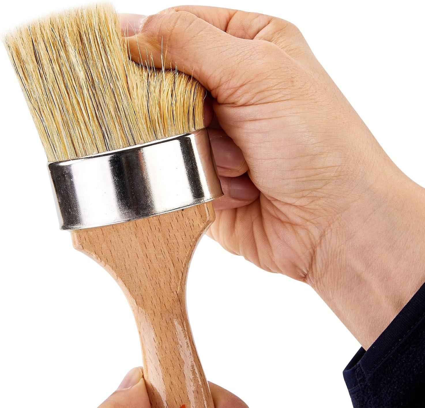 image:imageVEVOR Chalk Wax Paint Brush 4 Piece Wax Paint Brush Stain Brushes for Furniture Acrylic PaintingMilk PaintHome Decor Natural Bristle Round Oval Chalk Paint Brushes for All Painting and Waxing4 PCS