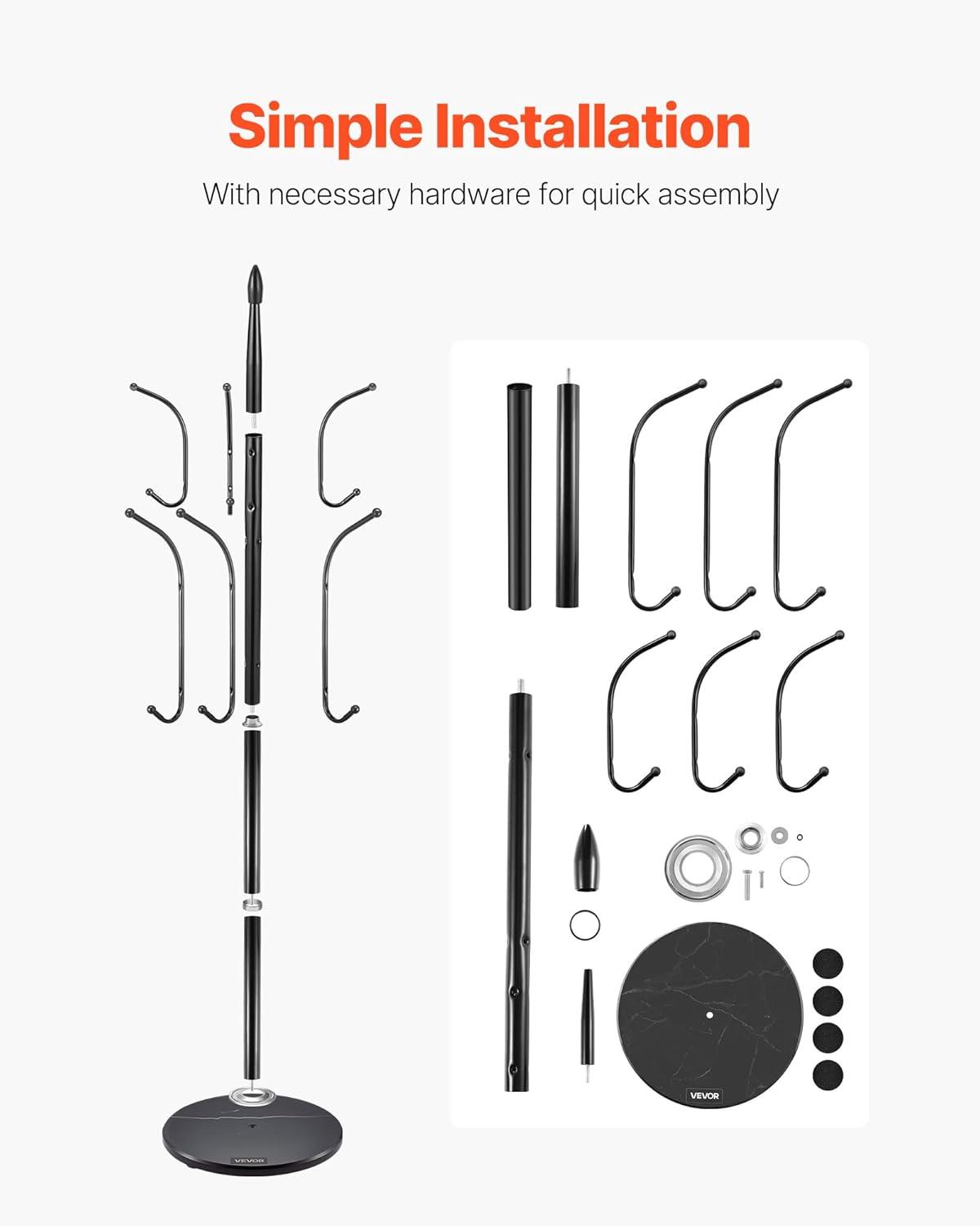 image:imageVEVOR Coat Rack Freestanding Coats Rack Stand with Quartz Stone Base amp 3 Round Hooks Free Standing Hall Coat Tree for Entryway Bedroom Living Room Stylish Clothes Hanger Stand for Coats Hat BagHook
