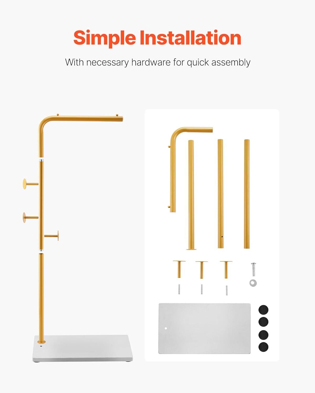 image:imageVEVOR Coat Rack Freestanding Coats Rack Stand with Quartz Stone Base amp 3 Round Hooks Free Standing Hall Coat Tree for Entryway Bedroom Living Room Stylish Clothes Hanger Stand for Coats Hat Bag7Shaped
