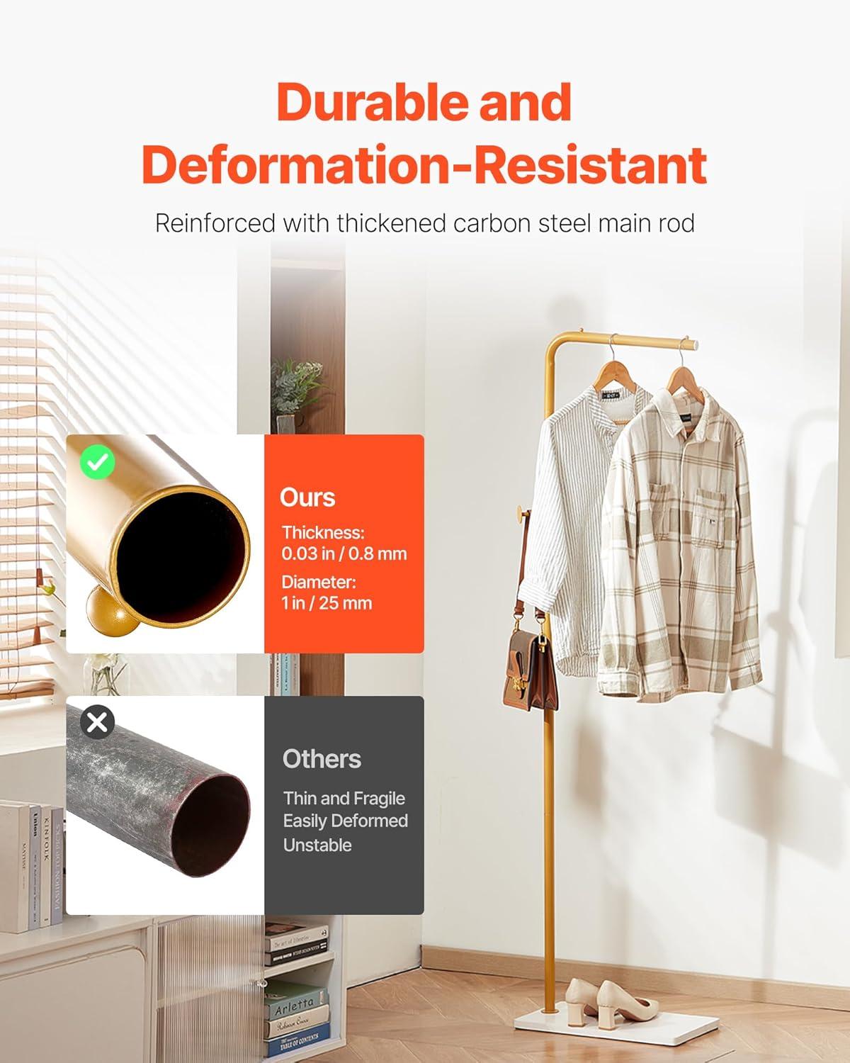 image:imageVEVOR Coat Rack Freestanding Coats Rack Stand with Quartz Stone Base amp 3 Round Hooks Free Standing Hall Coat Tree for Entryway Bedroom Living Room Stylish Clothes Hanger Stand for Coats Hat Bag7Shaped