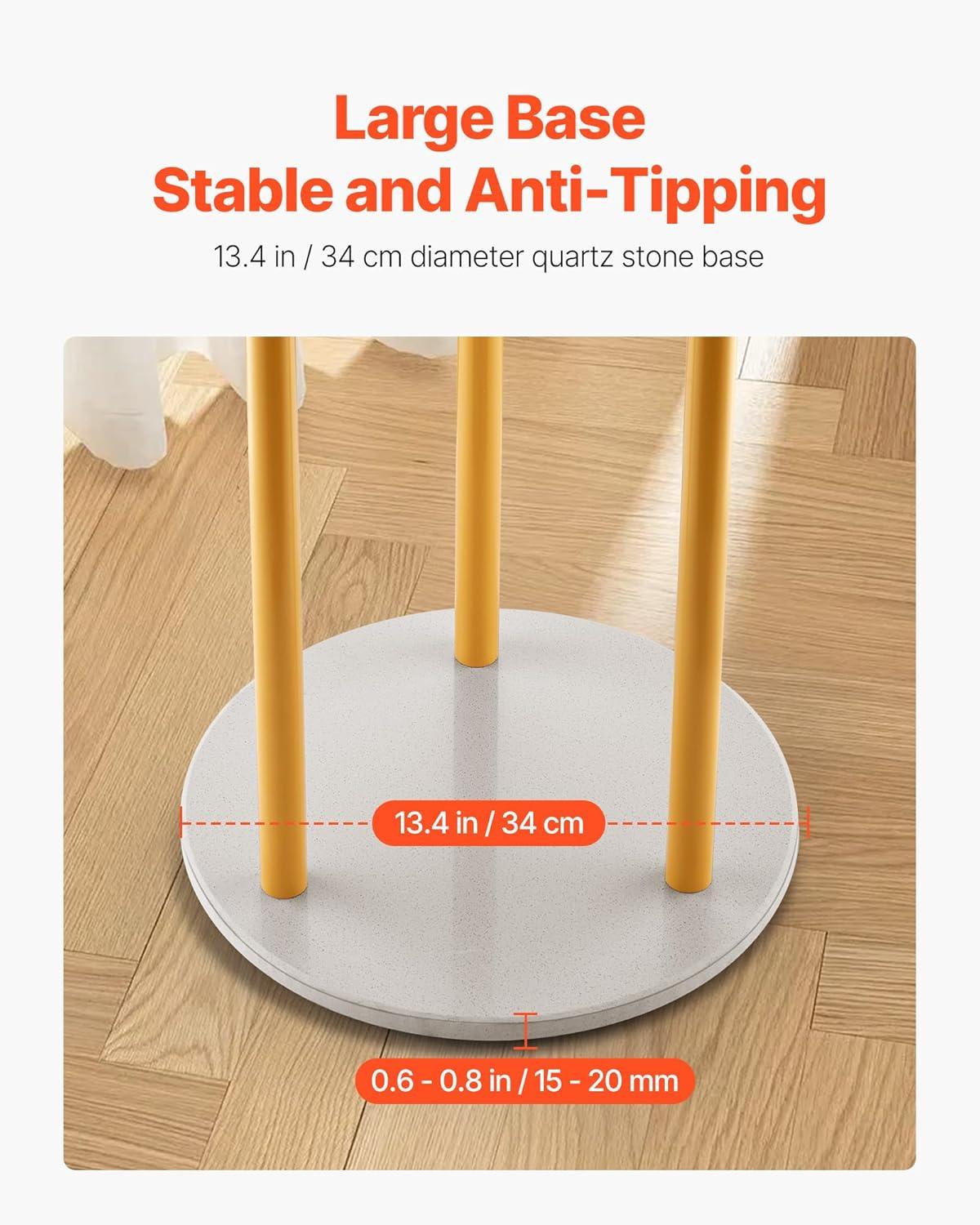 image:imageVEVOR Coat Rack Freestanding Coats Rack Stand with Quartz Stone Base amp 3 Round Hooks Free Standing Hall Coat Tree for Entryway Bedroom Living Room Stylish Clothes Hanger Stand for Coats Hat Bagwith Storage Board
