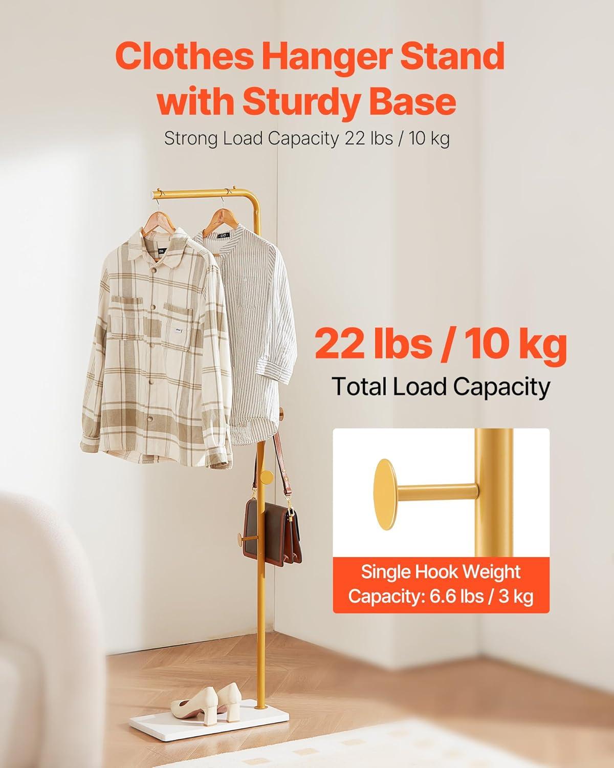 image:imageVEVOR Coat Rack Freestanding Coats Rack Stand with Quartz Stone Base amp 3 Round Hooks Free Standing Hall Coat Tree for Entryway Bedroom Living Room Stylish Clothes Hanger Stand for Coats Hat Bag7Shaped
