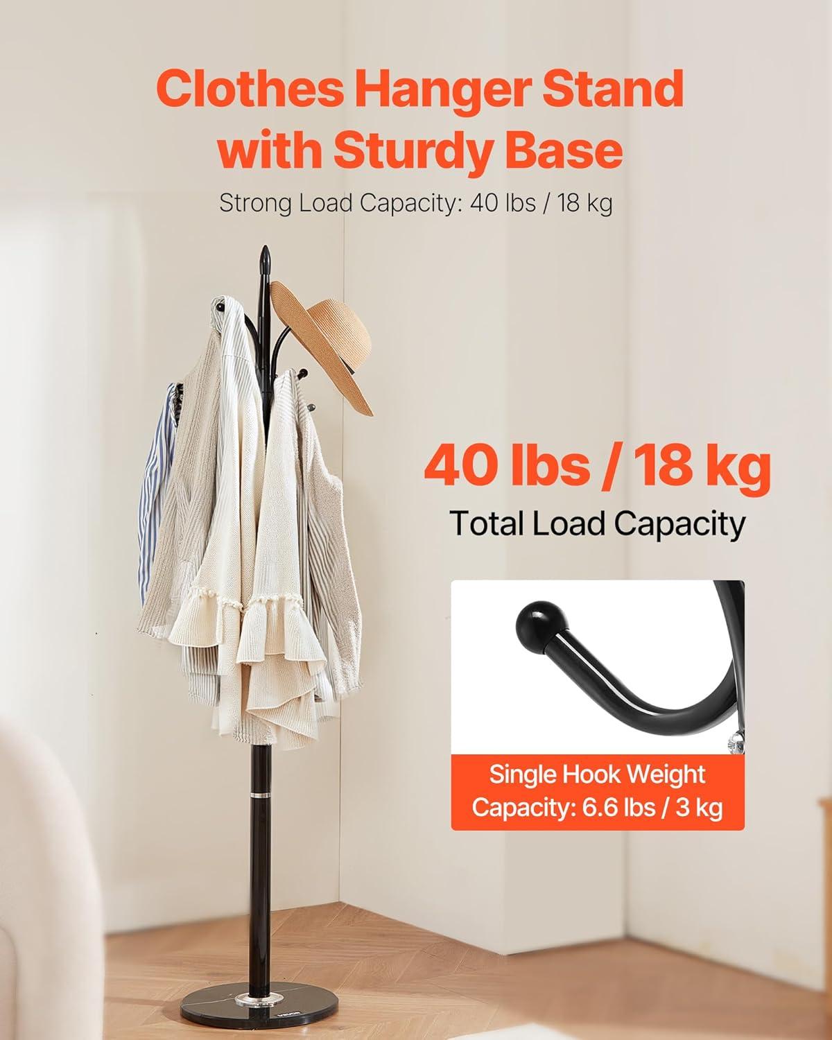 image:imageVEVOR Coat Rack Freestanding Coats Rack Stand with Quartz Stone Base amp 3 Round Hooks Free Standing Hall Coat Tree for Entryway Bedroom Living Room Stylish Clothes Hanger Stand for Coats Hat BagHook
