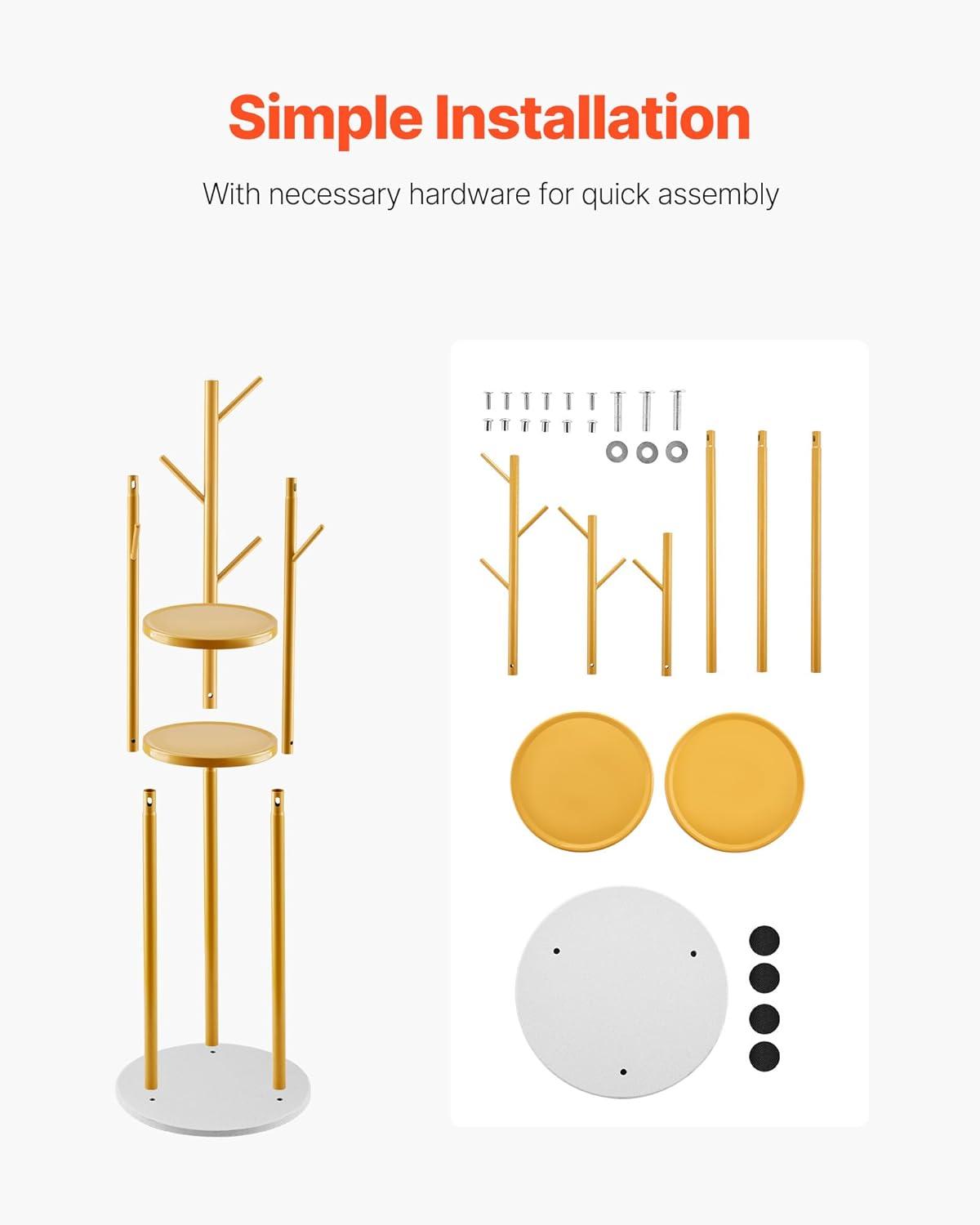 image:imageVEVOR Coat Rack Freestanding Coats Rack Stand with Quartz Stone Base amp 3 Round Hooks Free Standing Hall Coat Tree for Entryway Bedroom Living Room Stylish Clothes Hanger Stand for Coats Hat Bagwith Storage Board