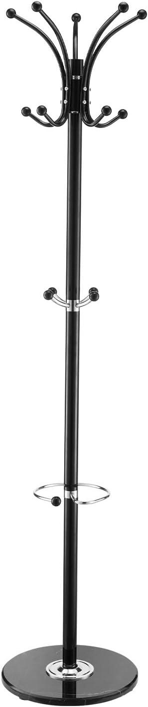 image:imageVEVOR Coat Rack Freestanding Coats Rack Stand with Quartz Stone Base amp 3 Round Hooks Free Standing Hall Coat Tree for Entryway Bedroom Living Room Stylish Clothes Hanger Stand for Coats Hat Bagwith Umbrella Holder