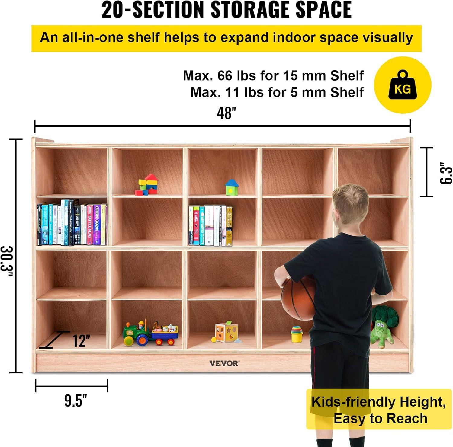 image:imageVEVOR Cubby Mobile Tray Storage Cabinet 20Compartment Cubby Storage Shelf Cubby Storage Cabinet 4 x 5 Classroom Cubbies Classroom Furniture for Home Daycare and Preschool Natural20Section