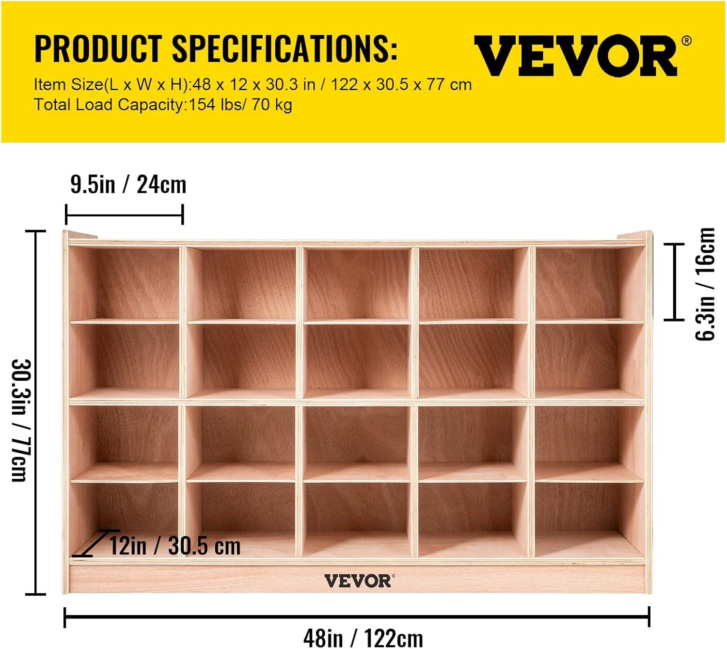 image:imageVEVOR Cubby Mobile Tray Storage Cabinet 20Compartment Cubby Storage Shelf Cubby Storage Cabinet 4 x 5 Classroom Cubbies Classroom Furniture for Home Daycare and Preschool Natural20Section