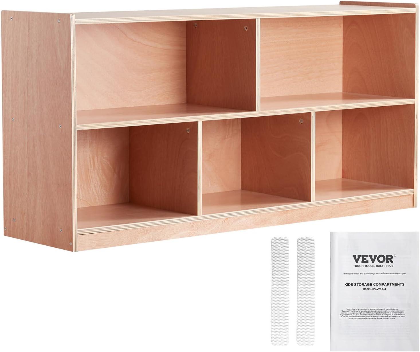 image:imageVEVOR Cubby Mobile Tray Storage Cabinet 5Compartment Cubby Storage Shelf Cubby Storage Cabinet 2Shelf Classroom Cubbies Classroom Furniture for Home Daycare and Preschool Natural5 Cubby
