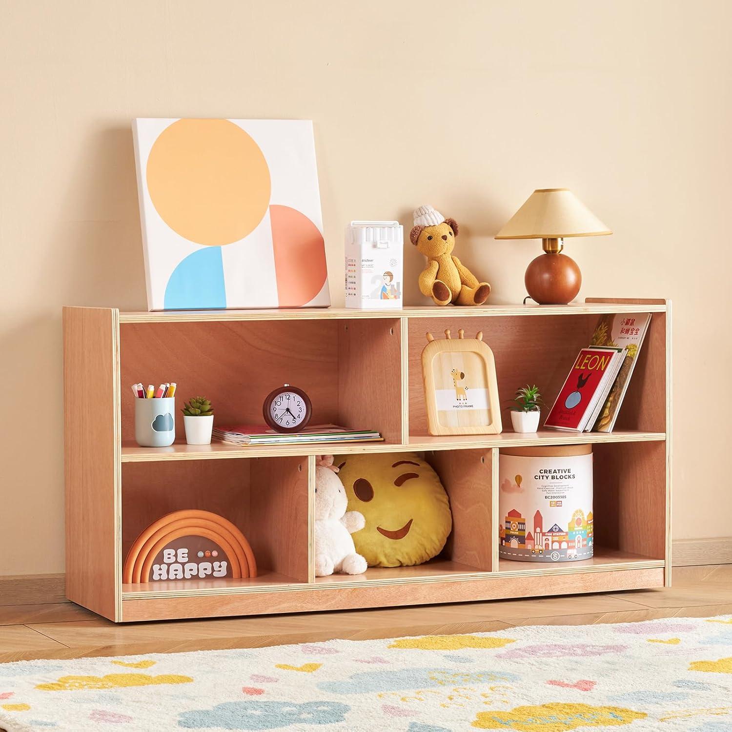 image:imageVEVOR Cubby Mobile Tray Storage Cabinet 5Compartment Cubby Storage Shelf Cubby Storage Cabinet 2Shelf Classroom Cubbies Classroom Furniture for Home Daycare and Preschool Natural5 Cubby