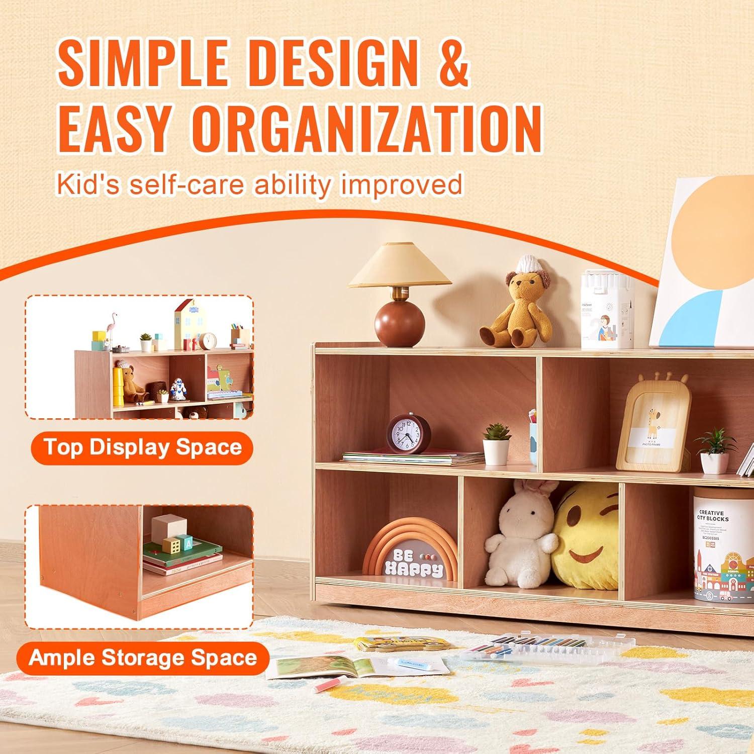 image:imageVEVOR Cubby Mobile Tray Storage Cabinet 5Compartment Cubby Storage Shelf Cubby Storage Cabinet 2Shelf Classroom Cubbies Classroom Furniture for Home Daycare and Preschool Natural5 Cubby