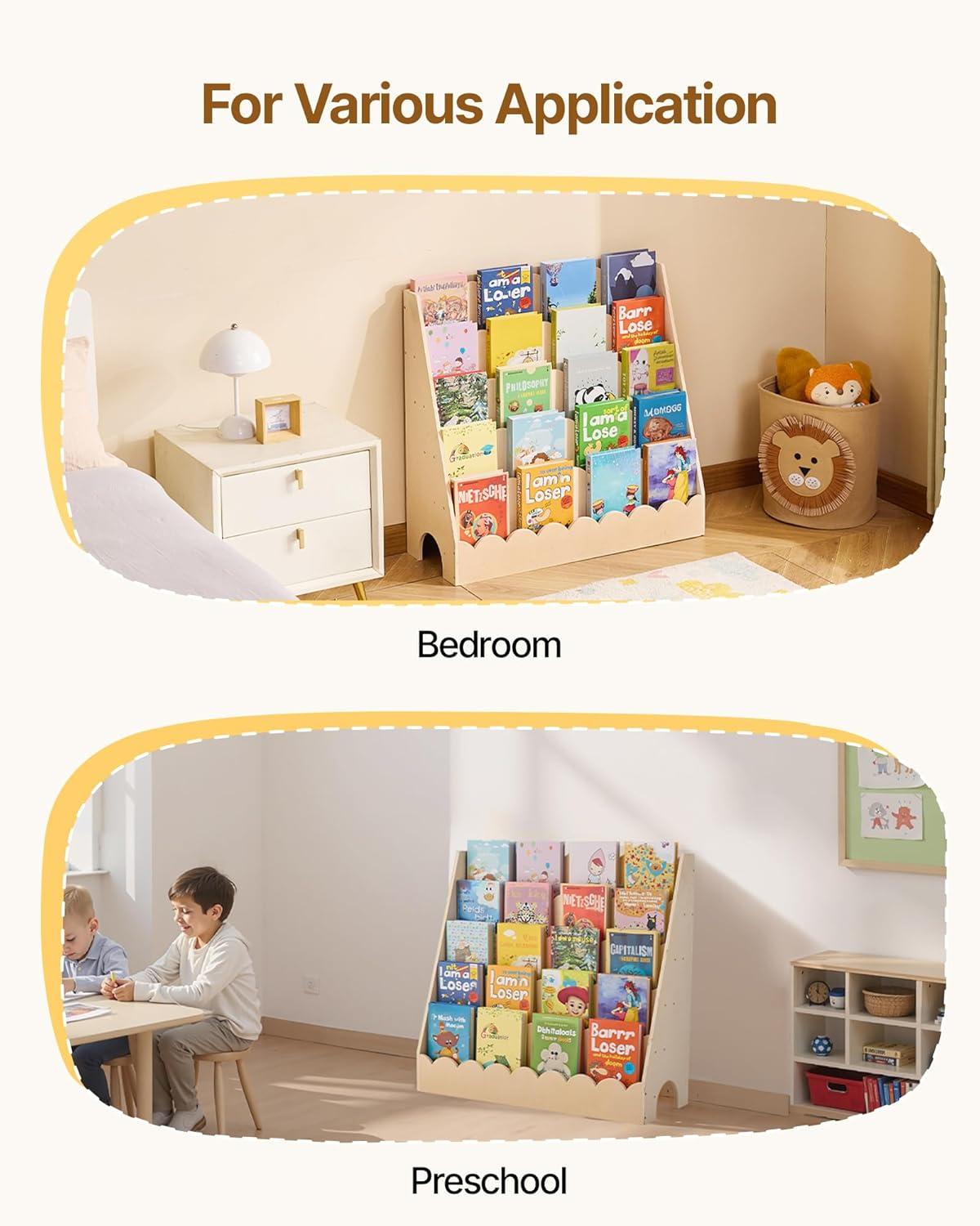 image:imageVEVOR Cubby Mobile Tray Storage Cabinet 8Compartment Cubby Storage Shelf Cubby Storage Cabinet 3Shelf Classroom Cubbies Classroom Furniture for Home Daycare and Preschool NaturalScalloped Bookcase